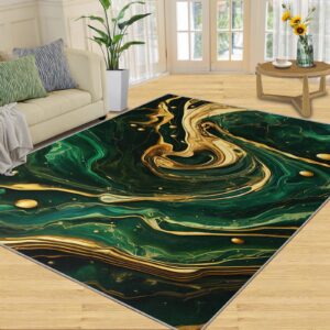 LEGENOB Area Rugs 2x3 Gold Green Marble Texture Area Rug ，Modern Abstract Fluids Print Green Rug ，Washable Rug ，Apply to Restroom Bathroom Laundry Room Kitchen Foyer Entrance Interior Door Mat