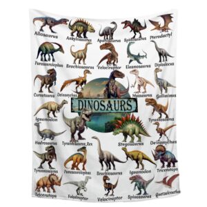 dinosaur blanket for boys girls,dinosaur gifts for kids blanket,types of dinosaurs funny throw blanket,soft cozy flannel blanket dinosaur room decor gifts for boys girls,kids size-40"x50"