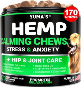 hemp calming chews for dogs anxiety - advanced dog calming treats - 170 dog calming chews - anxiety relief treats - hemp oil - separation aid, stress, hip and joint supplement for dogs health support