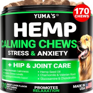 Hemp Calming Chews for Dogs Anxiety - Advanced Dog Calming Treats - 170 Dog Calming Chews - Anxiety Relief Treats - Hemp Oil - Separation Aid, Stress, Hip and Joint Supplement for Dogs Health Support