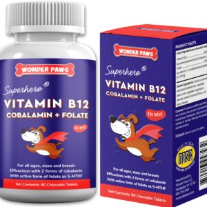 Wonder Paws B12 Supplement for Dogs – Vitamin B-12 for Dogs of All Ages, Sizes & Breeds – Vitamin B12 for Dogs as Superior Methylcobalamin, Cobalamin & Folate (5-MTHF) – 90 Beef Flavored Chewables