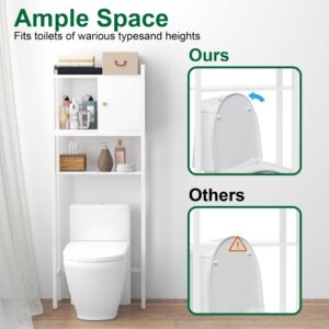 Over The Toilet Storage, 3 Tier Bathroom Organizer, Storage for Free Standing Wood Cabinet, Multifunctional Above Toilet Storage，White