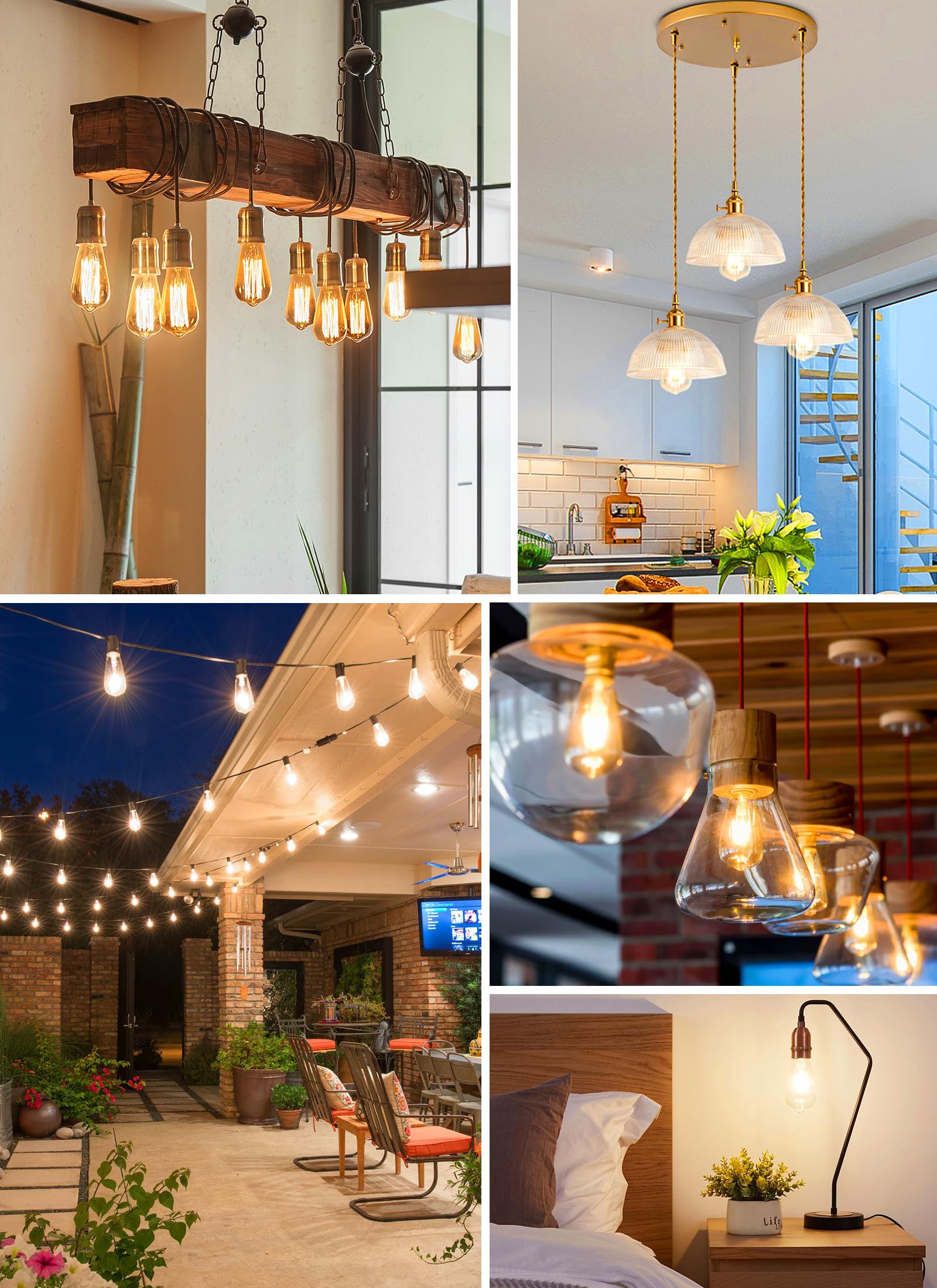 Brightown Vintage LED Edison Bulbs, 6W, Equivalent 60W, High Bright 2700K Warm White,750 Lumens, Non-Dimmable, E26 Medium Base ST58 Antique Filament Bulbs with 83+ CRI for Ceiling Fan Bathroom Porch