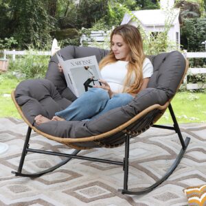 fincati indoor outdoor papasan rocking chairs,modern large reading lounge chair with cushion,rattan royal egg chair for bedroom living room porch garden(dark gray)