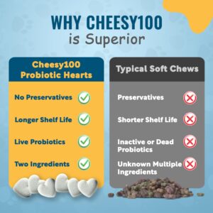 Cheesy100 Probiotic Dog Treats - Gentle Freeze-Dried Yogurt Hearts with 4 Billion Live Cultures