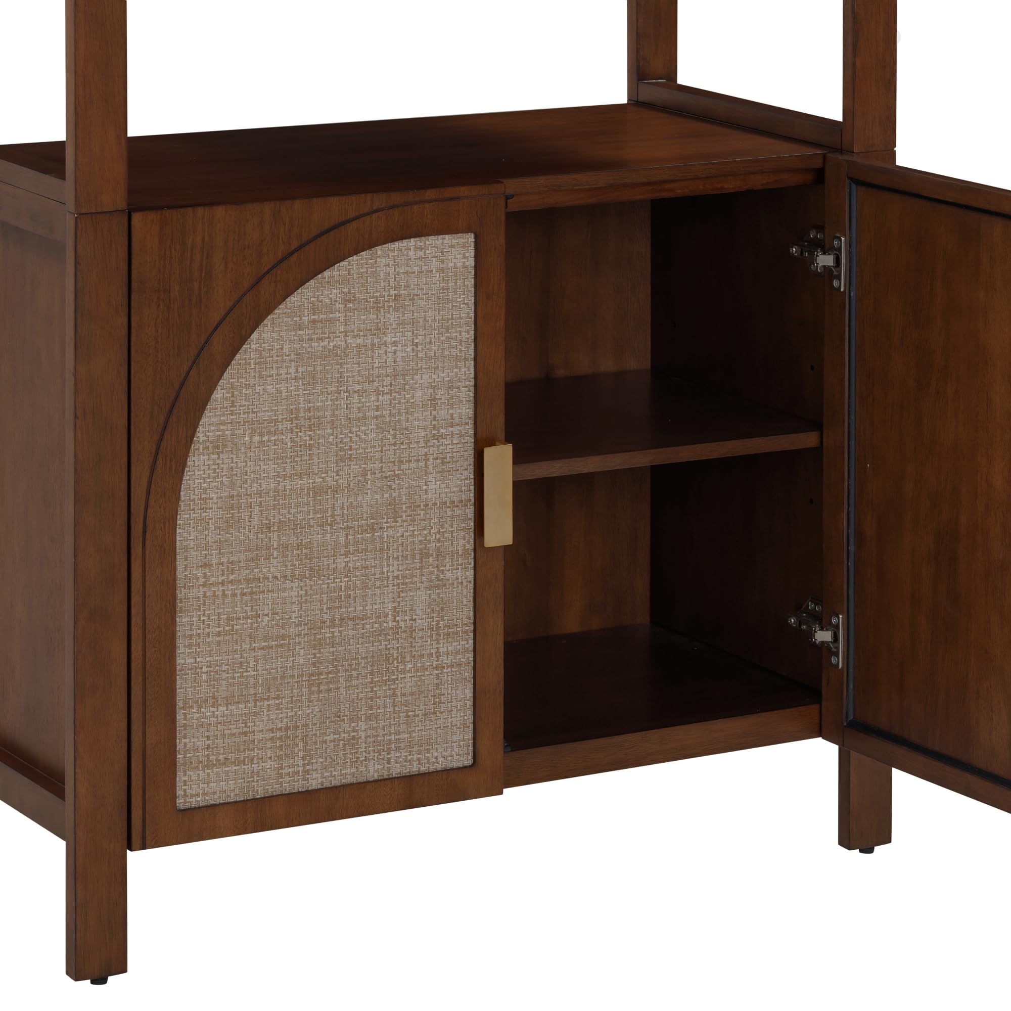 Nathan James Paxton Boho Bookshelf Cabinet with Solid Wood Frame Rattan Bookshelf with Cabinet Base, Arched Bookcase Cabinet for Living Room or Home Office, Dark Acacia, Set of 3