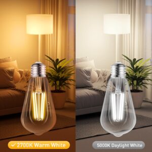 Brightown Vintage LED Edison Bulbs, 6W, Equivalent 60W, High Bright 2700K Warm White,750 Lumens, Non-Dimmable, E26 Medium Base ST58 Antique Filament Bulbs with 83+ CRI for Ceiling Fan Bathroom Porch