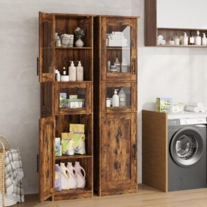 IDEALHOUSE Slim Bathroom Storage Cabinet, 67" Tall Cabinet with Doors and Shelves, Freestanding Narrow Bathroom Linen Cabinet for Laundry Room, Kitchen, Living Room, Small Spaces, Rustic Brown