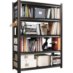 ergonova 72" h metal bookshelf,sturdy bookcase,5-tier adjustable book shelf with storage for bedrooms,living rooms and home offices,black