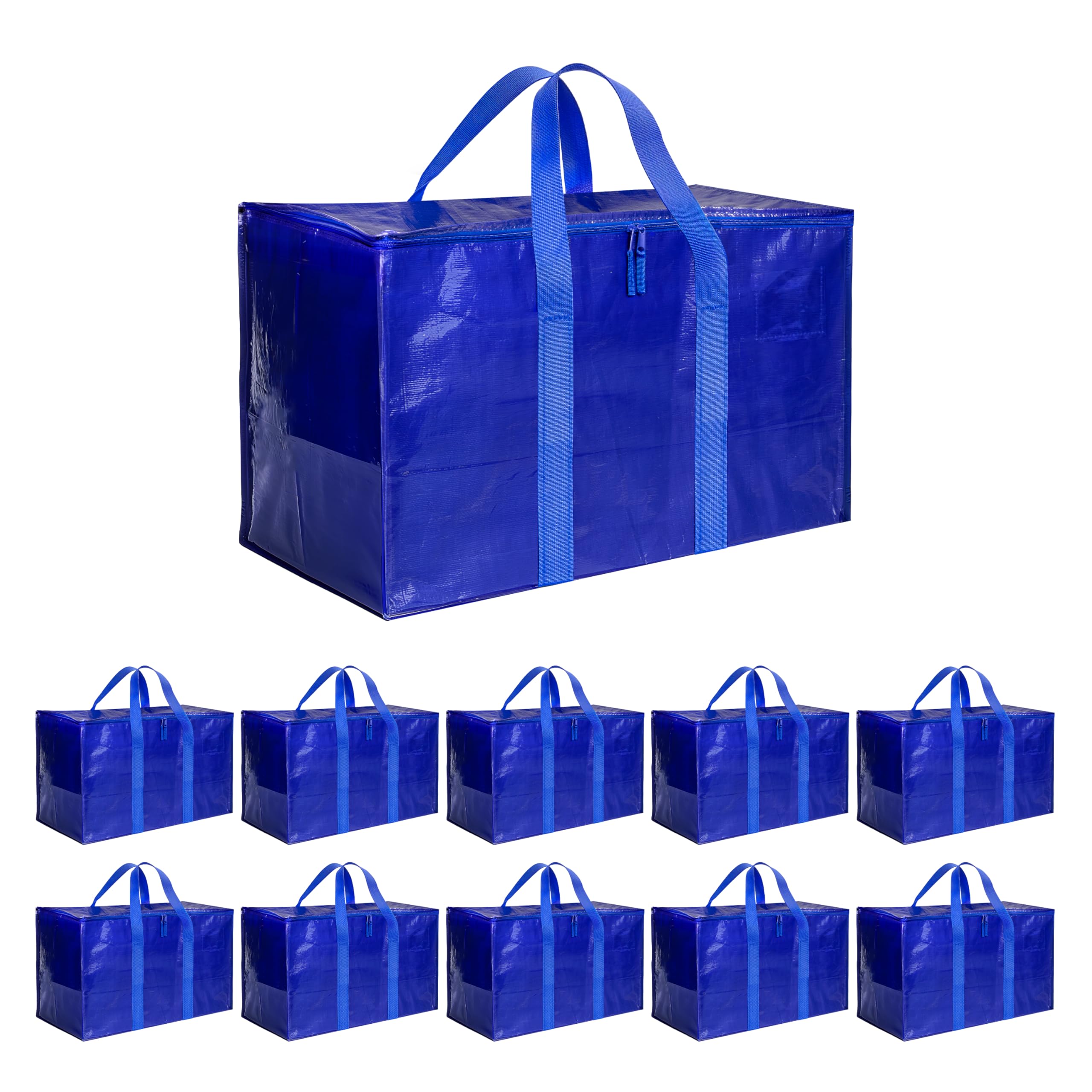 Simple Deluxe 10 Pack Moving Bags, Heavy Duty Storage Totes with Lids, Sturdy Handles& Zipper, Moving Boxes Alternative, Extra Large, for Clothes Packing, Moving Supplies, Blue