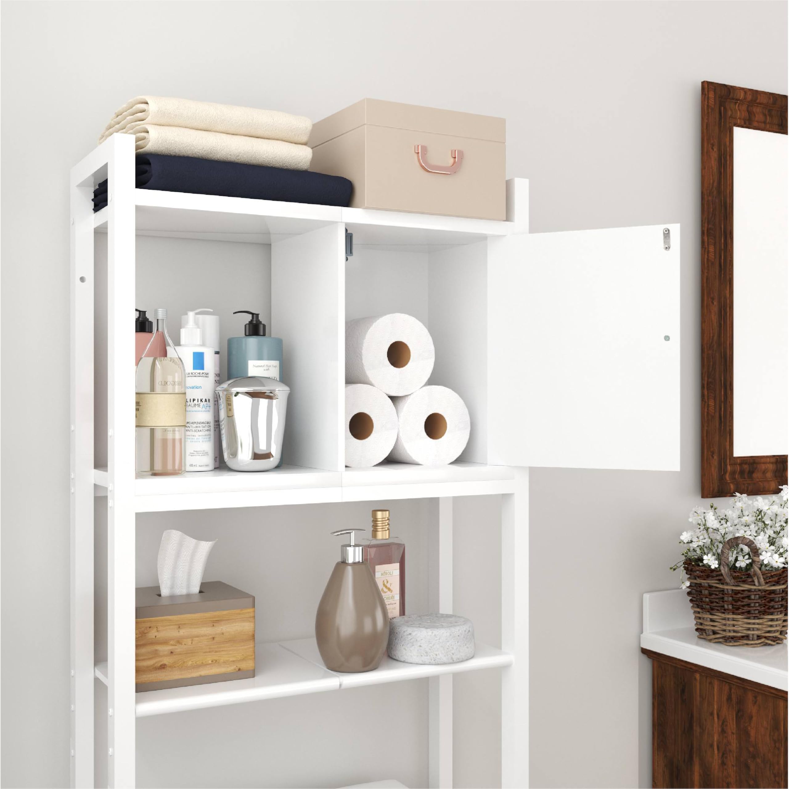 Over The Toilet Storage, 3 Tier Bathroom Organizer, Storage for Free Standing Wood Cabinet, Multifunctional Above Toilet Storage，White