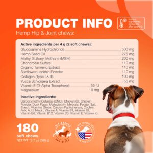 Glucosamine for Dogs - Joint Supplement for Dogs - Glucosamine Chondroitin Dog Chews with MSM - Dog Hip and Joint Supplement - Hemp Hip and Joint Chews for Dogs - Mobility, Skin & Coat Health Treats