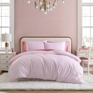 betsey johnson - twin duvet cover set, super soft cotton bedding set with matching sham(s), cozy home decor, oeko-tex certified (wonderland stripe pink, twin)