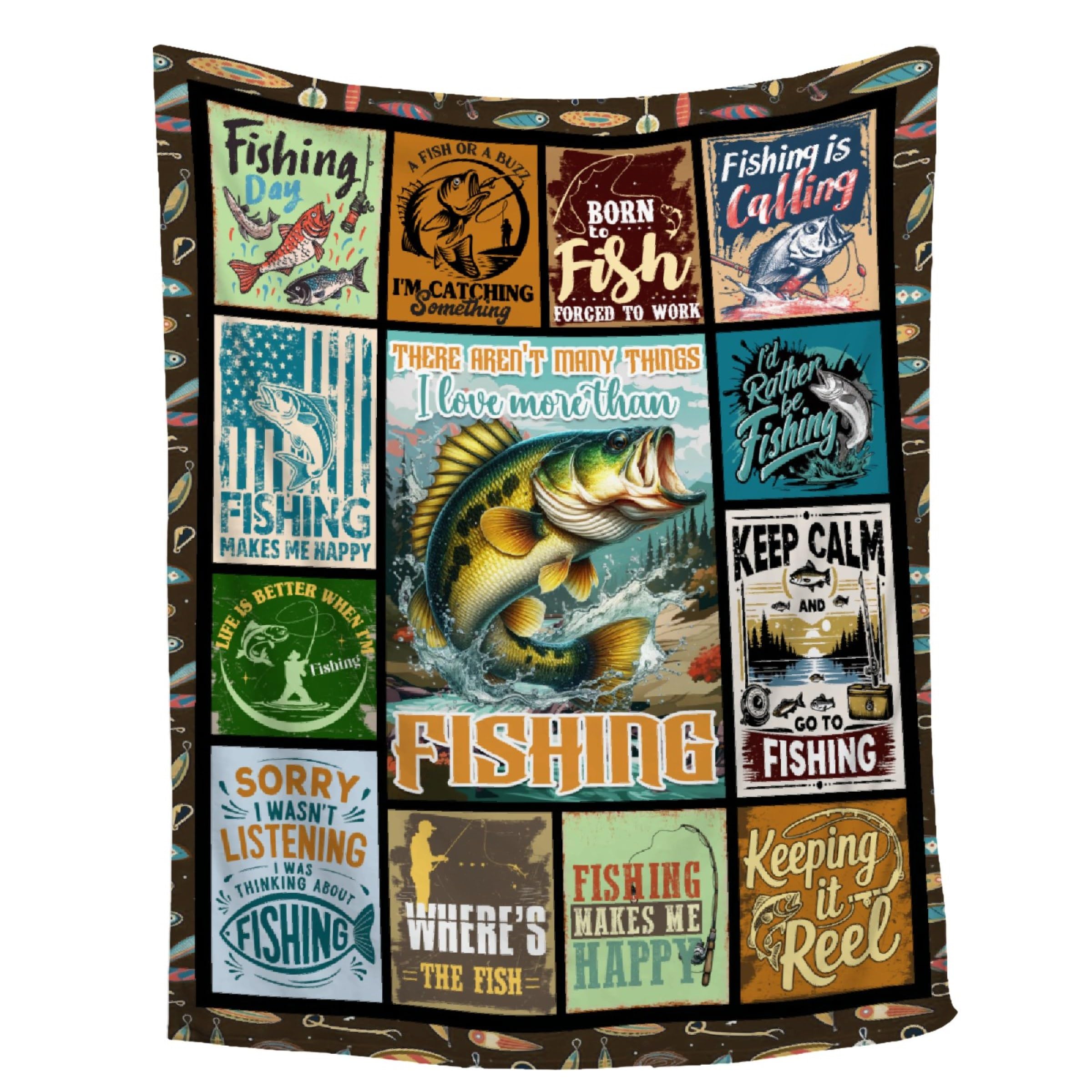 Fish Blanket,Fishing Gifts for Men,Fishing Lovers Blanket Gift,Fathers Day Fishing Gifts for Men,Gifts for Fisherman,Dad,Boys,Birthday Gifts for Men Who Love Fishing Throw Blankets,Kids Size-40"x50"