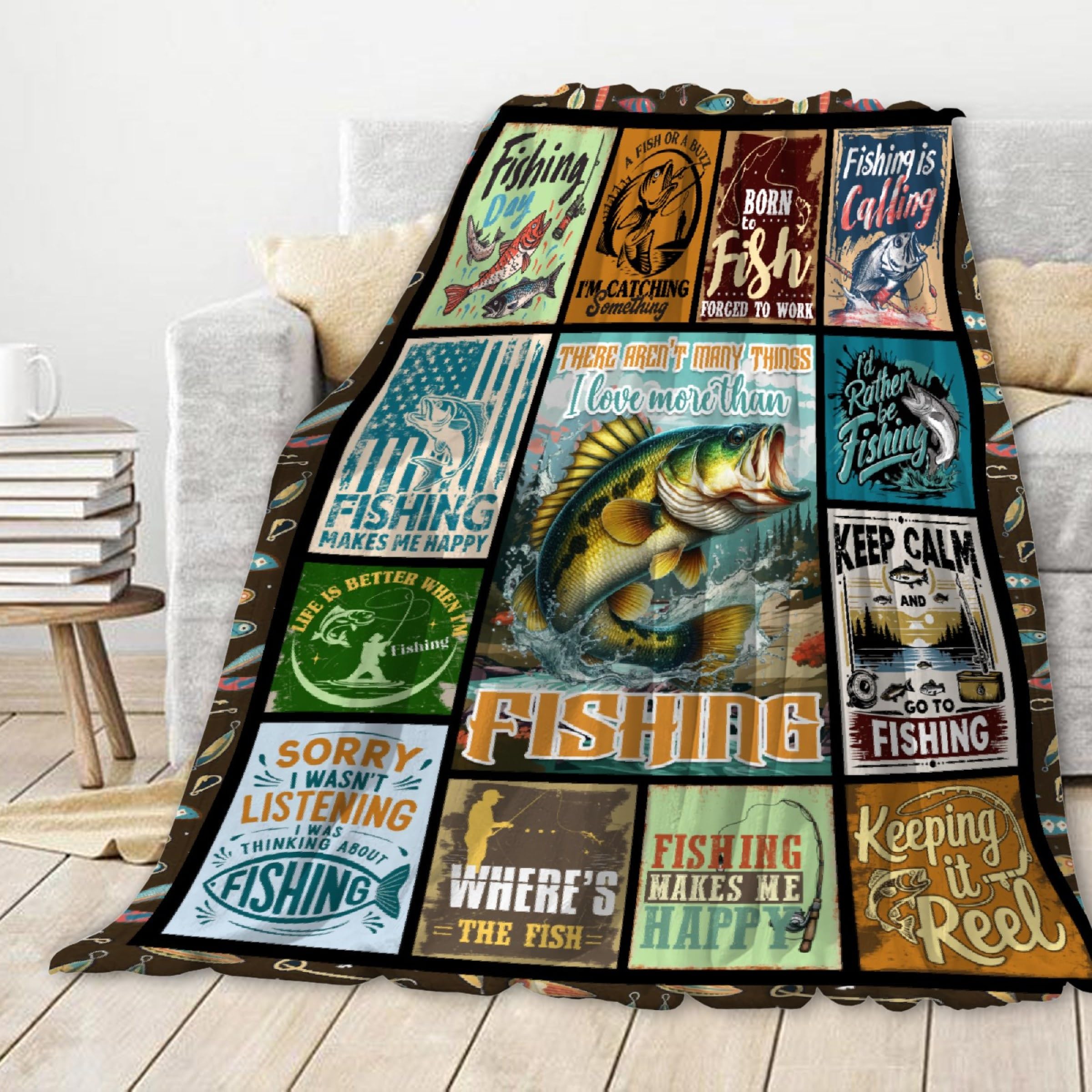 Fish Blanket,Fishing Gifts for Men,Fishing Lovers Blanket Gift,Fathers Day Fishing Gifts for Men,Gifts for Fisherman,Dad,Boys,Birthday Gifts for Men Who Love Fishing Throw Blankets,Kids Size-40"x50"