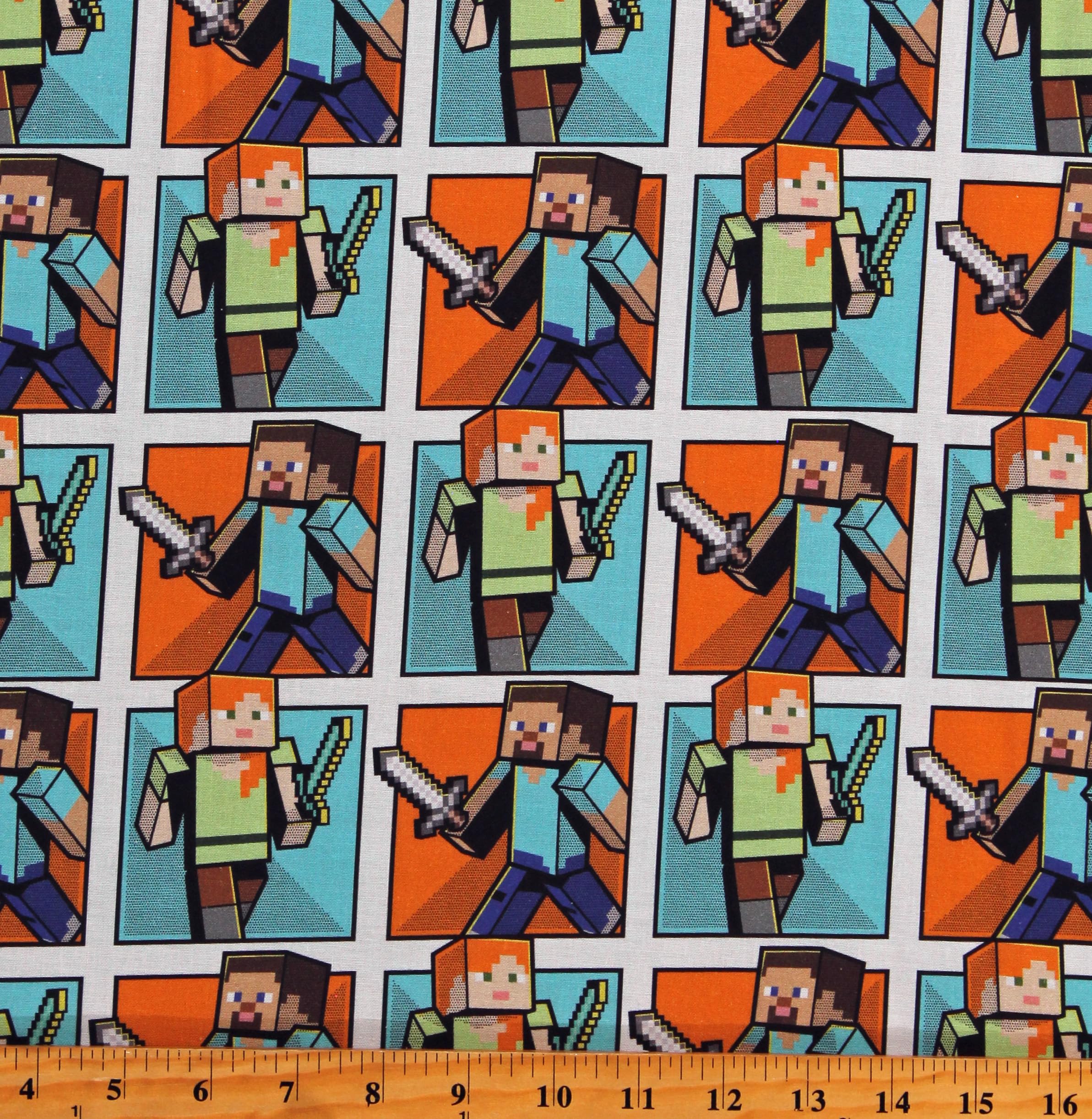 Cotton Minecraft Video Game Characters Steve and Alex Grid Multicolor Kids Cotton Fabric Print by The Yard (78802-A620715) Licensed Springs Creative