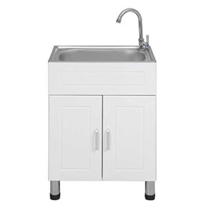 304 stainless steel wash sink freestanding stainless steel solid wood washing cabinet large simple commercial with faucet stainless sink (53x39x78 cm) suitable for kitchen laundry