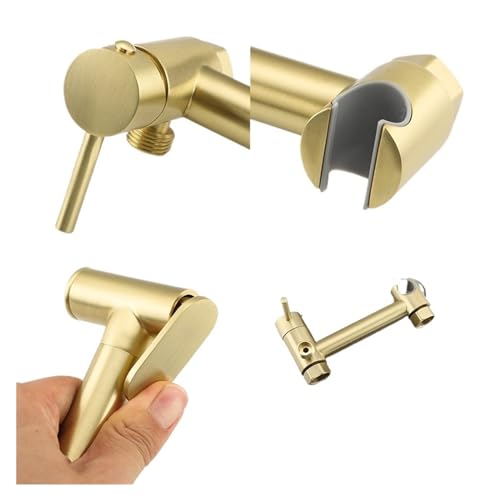 ifgswopq Brass Bidet Faucet Gold Toilet Faucet Handheld Toilet Bidet Sprayer Hygienic Shower Hot and Cold Mixer Shower Head (Color : A5090) (A5090B)