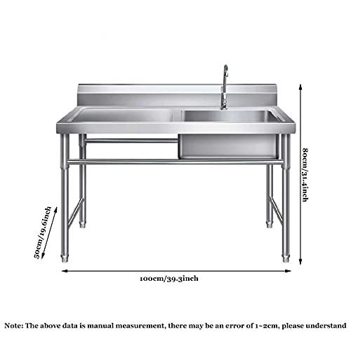 Floor-Standing Commercial Stainless Steel Sink Portable Kitchen Sink Outdoor Camping with Stand Stainless Utility Sink Suitable for Restaurants Kitchens and Families (1005080cm)