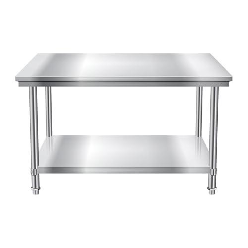 Kitchen Work Table Scratch Resistent and Antirust Metal Stainless Steel Work Table with Adjustable Table Foot Scratch Resistent for Commercial Kitchen, Restaurant, Hotel and Garage