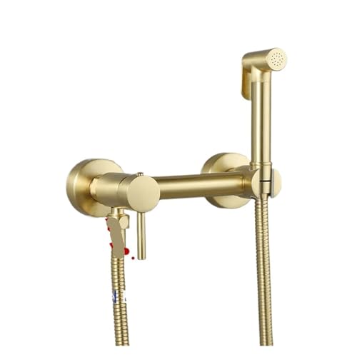 ifgswopq Brass Bidet Faucet Gold Toilet Faucet Handheld Toilet Bidet Sprayer Hygienic Shower Hot and Cold Mixer Shower Head (Color : A5090) (A5090GN)