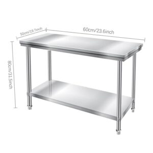 Kitchen Work Table Scratch Resistent and Antirust Metal Stainless Steel Work Table with Adjustable Table Foot Scratch Resistent for Commercial Kitchen, Restaurant, Hotel and Garage