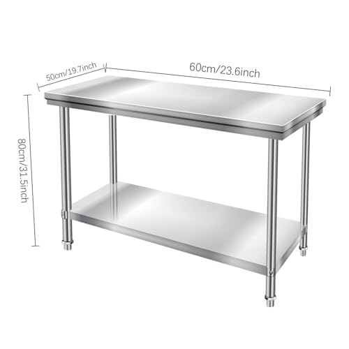 Kitchen Work Table Scratch Resistent and Antirust Metal Stainless Steel Work Table with Adjustable Table Foot Scratch Resistent for Commercial Kitchen, Restaurant, Hotel and Garage