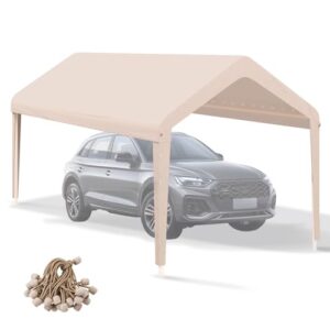 carport canopy 10'x20' heavy duty replacement cover, garage shelter cover 800d oxford waterproof & uv protected tarp with ball bungees, not include frame, beige