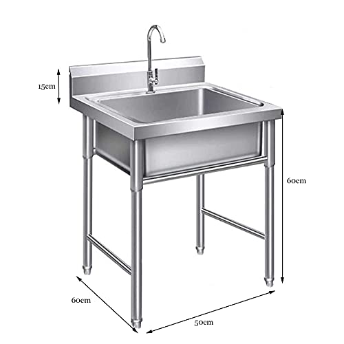 Thicken Independent 201 Utility Stainless Sink Portable Commercial Stainless Steel Sinks with Faucet Suitable for Outdoor Indoor Garage Kitchen Laundry Room (60 X 60 X 80cm)