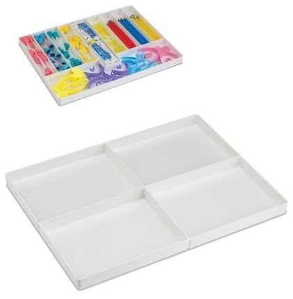 AmeriCan Goods 3/Pieces Dental 4/Section Large Drawer Organizer Tray, Dental Supply Cart Section Divided White Tray for Medical/Dental Supply