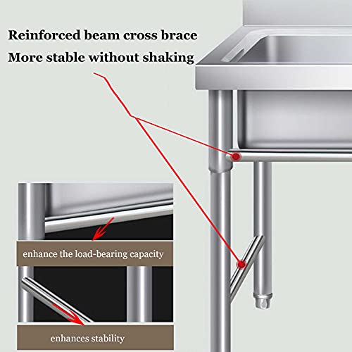 Free-Standing Commercial Stainless Steel Sink 1 Compartment with Bracket Extra-Thick Portable Stainless Steel Hand Washing Sink Suitable for Garage Kitchen Laundry Room