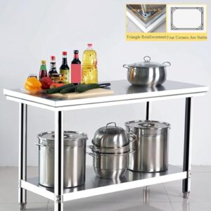 Kitchen Work Table Scratch Resistent and Antirust Metal Stainless Steel Work Table with Adjustable Table Foot Scratch Resistent for Commercial Kitchen, Restaurant, Hotel and Garage