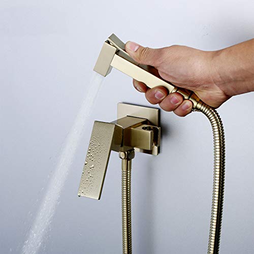 ifgswopq Bidet Sprayer for Toilet Brushed Gold, Solid Brass Hand Held Toilet Bidet Sprayer, Hot and Cold Bathroom Douche Kit, Cloth Diaper Sprayer