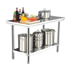 Kitchen Work Table Scratch Resistent and Antirust Metal Stainless Steel Work Table with Adjustable Table Foot Scratch Resistent for Commercial Kitchen, Restaurant, Hotel and Garage