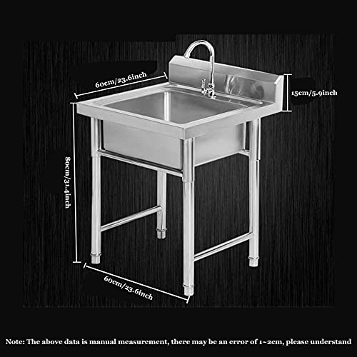 Free-Standing Commercial Stainless Steel Sink 1 Compartment with Bracket Extra-Thick Portable Stainless Steel Hand Washing Sink Suitable for Garage Kitchen Laundry Room