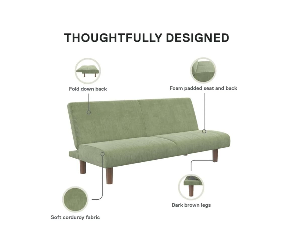 Huyaster 66.5" Armless Futon Sofa Bed，Corduroy (Sage Green)