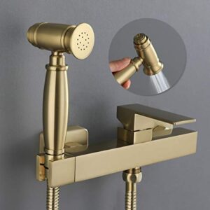 ifgswopq Tub Taps, Brass Hot and Cold Water Bidet Bathroom Hand Shower Bidet Toilet Sprayer Hygienic Shower Wall Mounted Bidet Tap Set with Booster Nozzle,Brushed Gold(A) ()