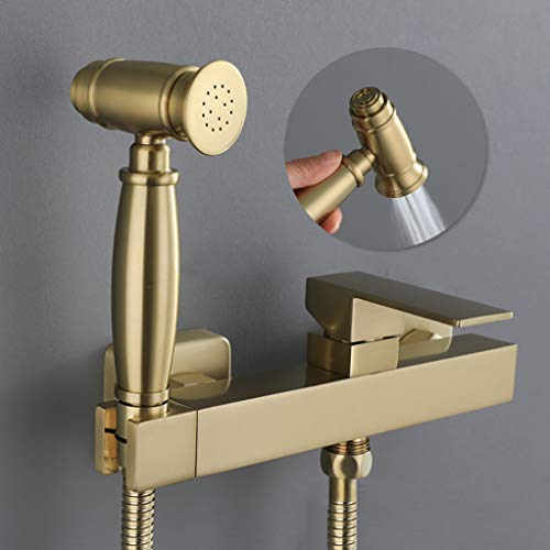 ifgswopq Tub Taps, Brass Hot and Cold Water Bidet Bathroom Hand Shower Bidet Toilet Sprayer Hygienic Shower Wall Mounted Bidet Tap Set with Booster Nozzle,Brushed Gold(A) ()