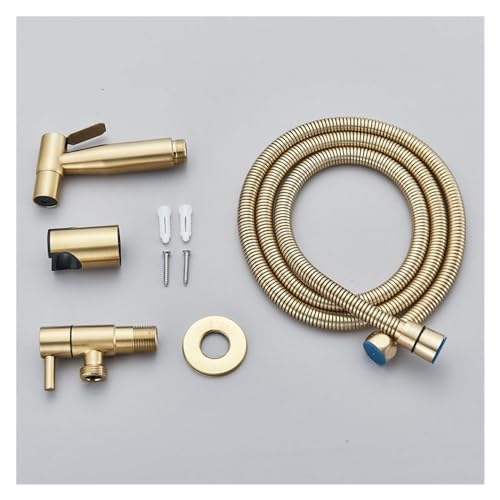 ifgswopq Brushed Gold Flush Kit Handheld Bidet Sprayer Stainless Steel Toilet Bidet Faucet Valve Spray Kit Hygienic Shower (Color : Brushed Nickel) (Black Full Set)