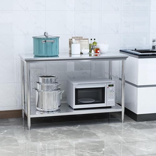 Kitchen Work Table Scratch Resistent and Antirust Metal Stainless Steel Work Table with Adjustable Table Foot Scratch Resistent for Commercial Kitchen, Restaurant, Hotel and Garage