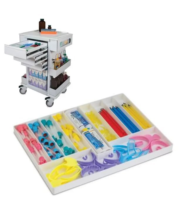 AmeriCan Goods 3/Pieces Dental 4/Section Large Drawer Organizer Tray, Dental Supply Cart Section Divided White Tray for Medical/Dental Supply