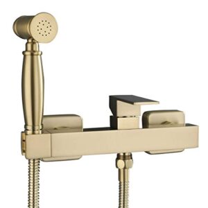 ifgswopq Tub Taps, Brass Hot and Cold Water Bidet Bathroom Hand Shower Bidet Toilet Sprayer Hygienic Shower Wall Mounted Bidet Tap Set with Booster Nozzle,Brushed Gold(A) ()