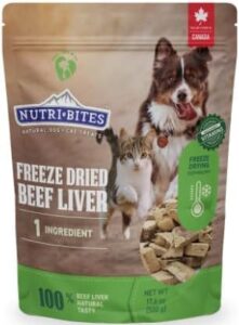 nutri-bite freeze dried beef liver treats for dogs & cats - high-protein, grain free, easy to digest - proudly made in canada - 500g / 17.6oz