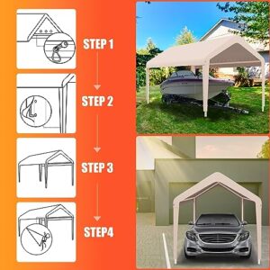 Carport Canopy 10'x20' Heavy Duty Replacement Cover, Garage Shelter Cover 800D Oxford Waterproof & UV Protected Tarp with Ball Bungees, Not Include Frame, Beige