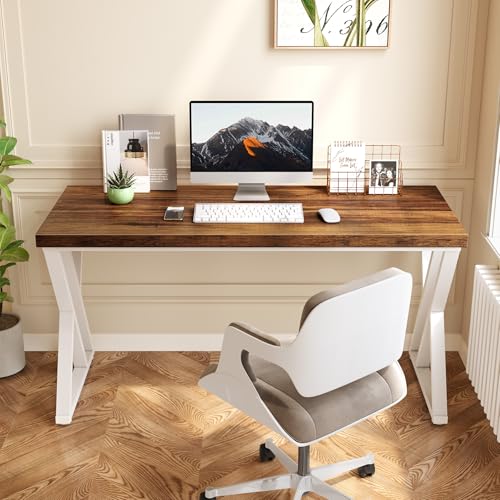 LITTLE TREE 55 Inch Large Simple Industrial Computer Desk Study Writing Table Home Office Workstation,Brown