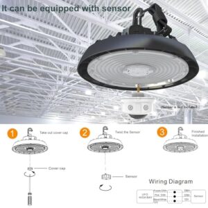 Treligate UFO Led High Bay Light 150W 200W 240W Wattage Adjustable 4000K 5000K CCT Selectable 1-10V Dimmable High Bay Lights with 5' US Plug Alternative to 650W MH/HPS for Factory Warehouse Grey