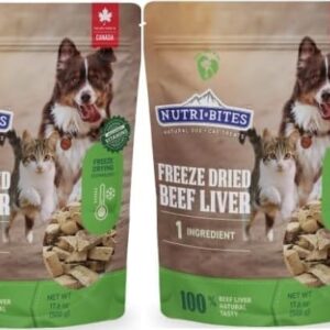 (Pack of 2) Nutri-Bite Freeze Dried Beef Liver Treats for Dogs & Cats - High-Protein, Grain Free, Easy to Digest - Proudly Made in Canada - 500g / 17.6oz