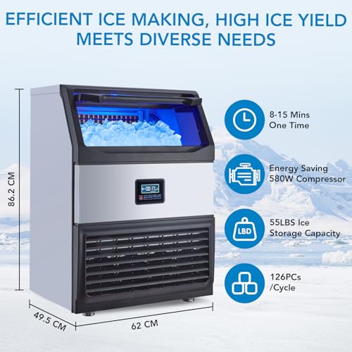 Ice Maker, Commercial Ice Makers Machine - 200 Lbs/24H, Stainless Steel, 90 Blocks in 15 Min, Ice Machine for Home Kitchen Office Restaurant Bar, Silver Black