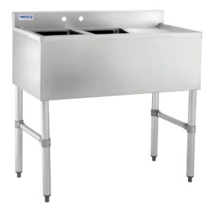 kratos commercial restaurant sink, 2 bowl underbar compartment sink w/faucet and right drainboard - 36"x18.75" (29n-116)