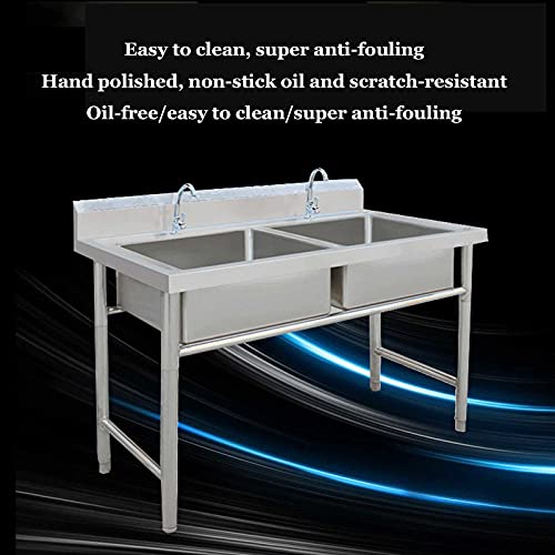 Stainless Steel Sink 2 Compartment Free Standing Utility Sink for Garage Kitchen Sink with Drainboard 1005080cm Easy to Clean Used in Laundry Room Backyard Garage